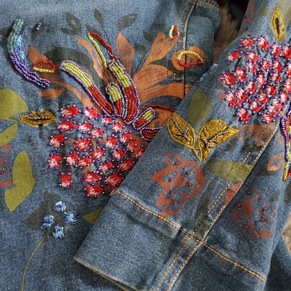 Susan Graver embellished stretch jean jacket S - Picture 8 of 9